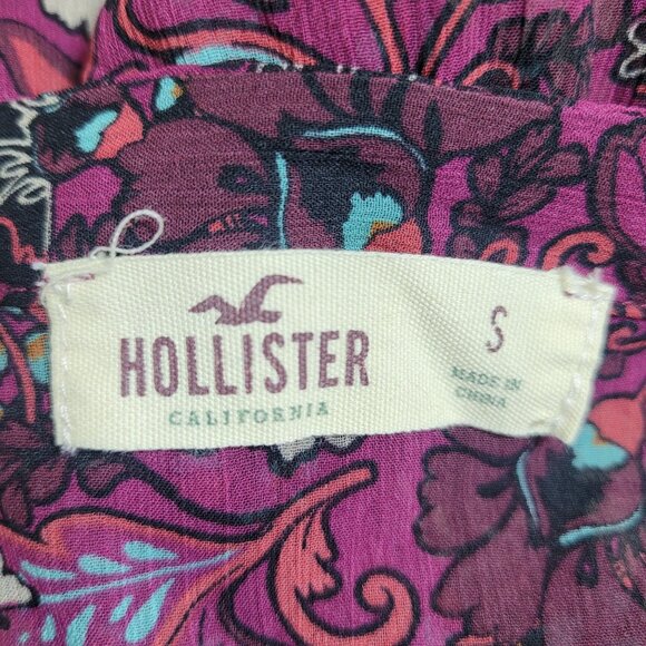 Hollister Floral Sheer Chiffon Boho Blouse Size Small Long Sleeve Peasant Top - Picture 8 of 8